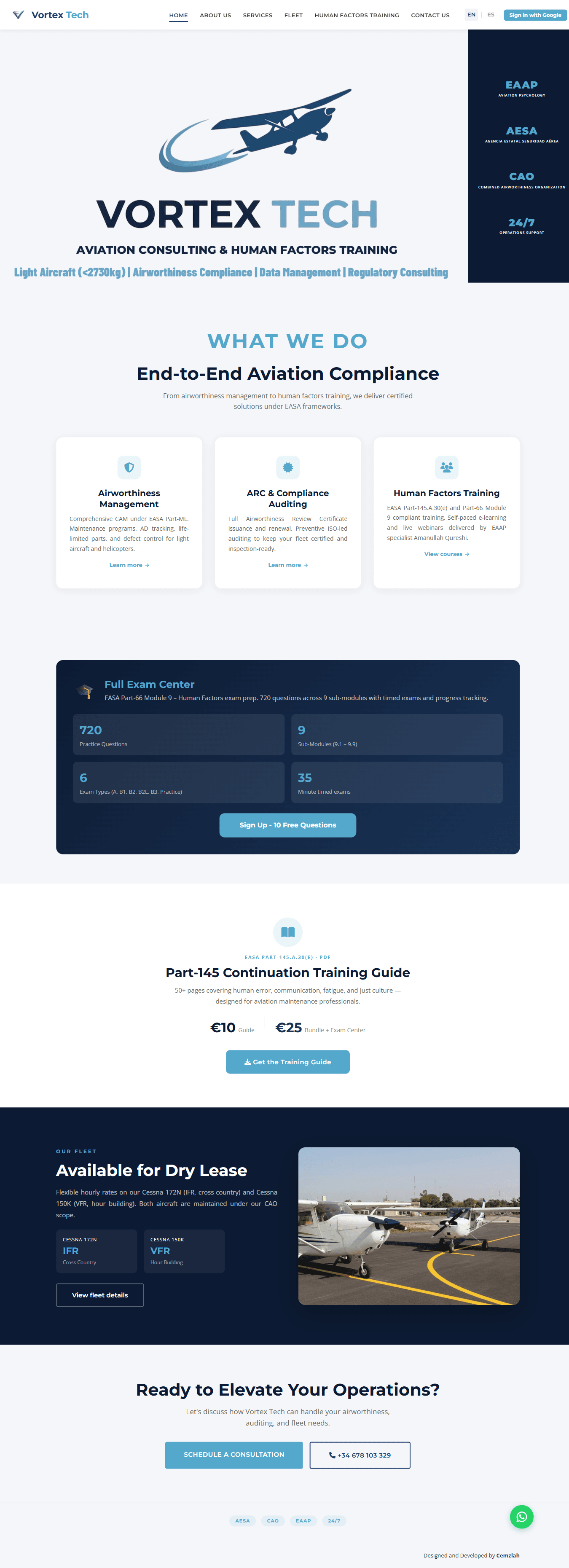 Vortex Tech aviation consulting and training website
